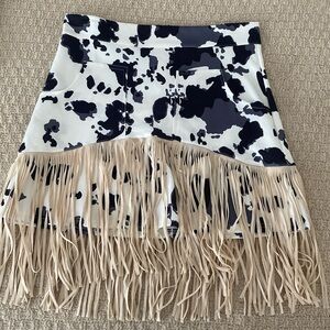 Cowprint tassel skirt